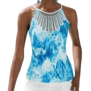 WHITE HOUSE BLACK MARKET Openwork Halter Style Underwater Texture Top  EUC‎ XXS